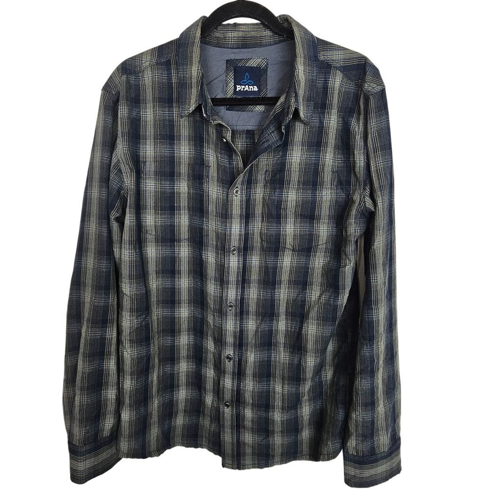 Prana Mens Plaid Shirt Size L Outdoor Gorpcore Trail Skater Grunge Easy Granola